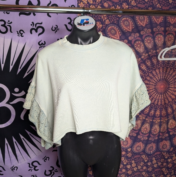 Altar'd State Tops - Altar'd State Kaia Crochet Flutter Sleeve Top in Green Sage | Size M